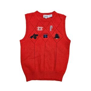 Vtg Talbots Eagles Eye Christmas Sweater Vest Women 34/S Shetland Wool Cottage